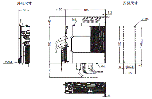 R88M-1[] / R88D-1SN[]-ECT 外觀尺寸 3 